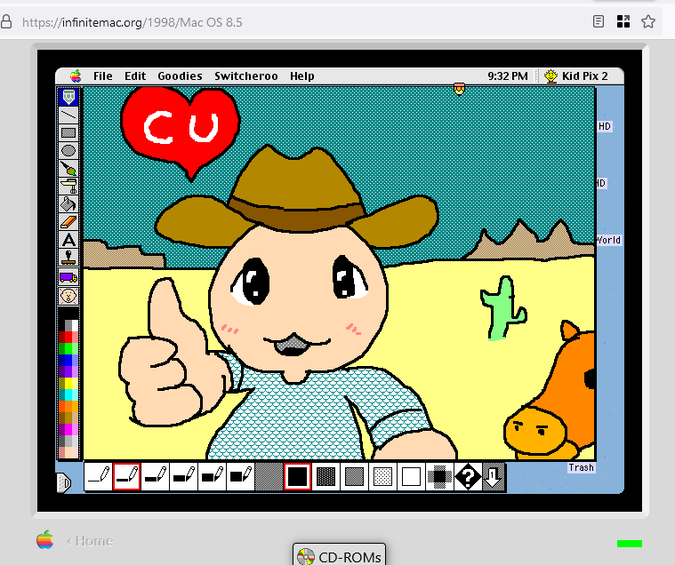 Obra prima no Kid Pix no emulador de Mac Clássico.